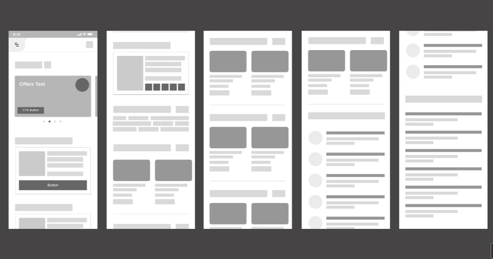 Home screen wireframes